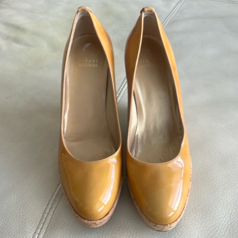 Stuart Weitzman golden wedge heels size 8 1/2